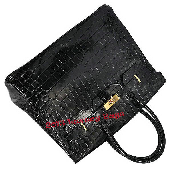 Hermes Birkin 35CM Tote Bag Black Iridescent Croco Leather Gold