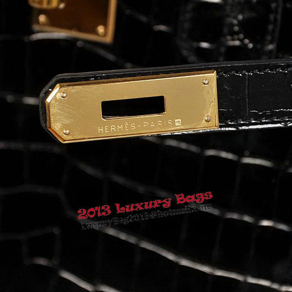 Hermes Birkin 35CM Tote Bag Black Iridescent Croco Leather Gold