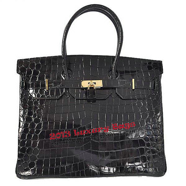 Hermes Birkin 35CM Tote Bag Black Iridescent Croco Leather Gold