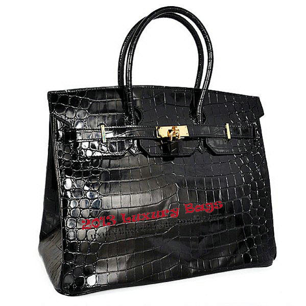 Hermes Birkin 35CM Tote Bag Black Iridescent Croco Leather Gold