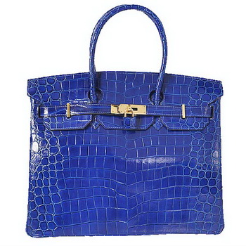 Hermes Birkin 35CM Tote Bag Blue Iridescent Croco Leather Gold