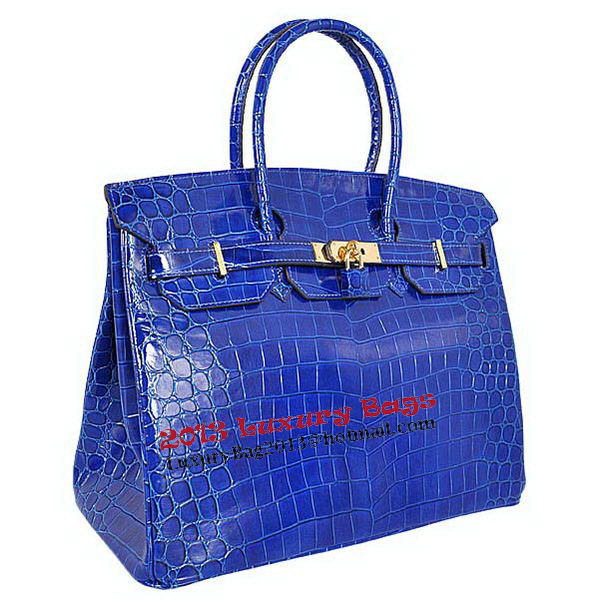 Hermes Birkin 35CM Tote Bag Blue Iridescent Croco Leather Gold