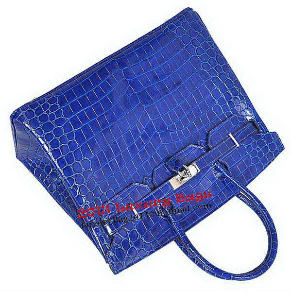 Hermes Birkin 35CM Tote Bag Blue Iridescent Croco Leather Silver