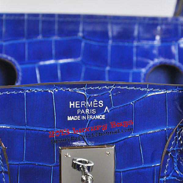 Hermes Birkin 35CM Tote Bag Blue Iridescent Croco Leather Silver