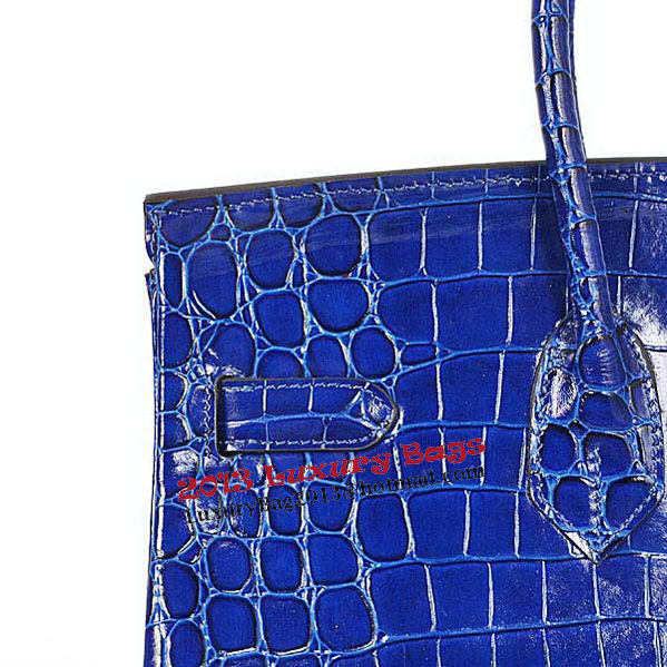 Hermes Birkin 35CM Tote Bag Blue Iridescent Croco Leather Silver