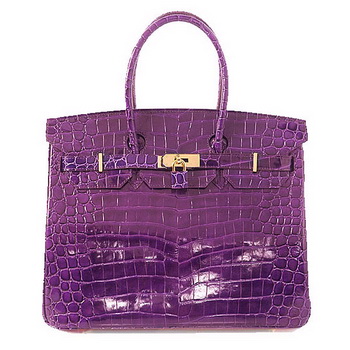 Hermes Birkin 35CM Tote Bag Purple Iridescent Croco Leather Gold