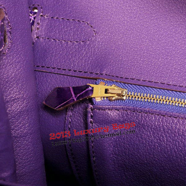 Hermes Birkin 35CM Tote Bag Purple Iridescent Croco Leather Gold