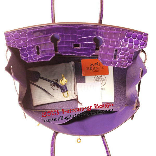 Hermes Birkin 35CM Tote Bag Purple Iridescent Croco Leather Gold