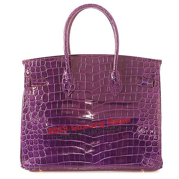 Hermes Birkin 35CM Tote Bag Purple Iridescent Croco Leather Gold