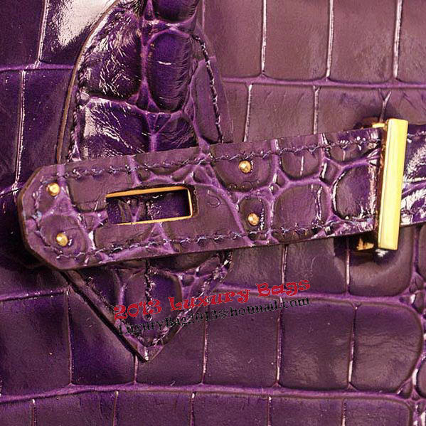 Hermes Birkin 35CM Tote Bag Purple Iridescent Croco Leather Gold