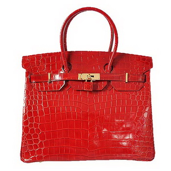 Hermes Birkin 35CM Tote Bag Red Iridescent Croco Leather Gold