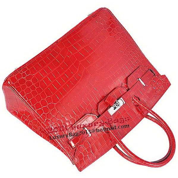 Hermes Birkin 35CM Tote Bag Red Iridescent Croco Leather Silver