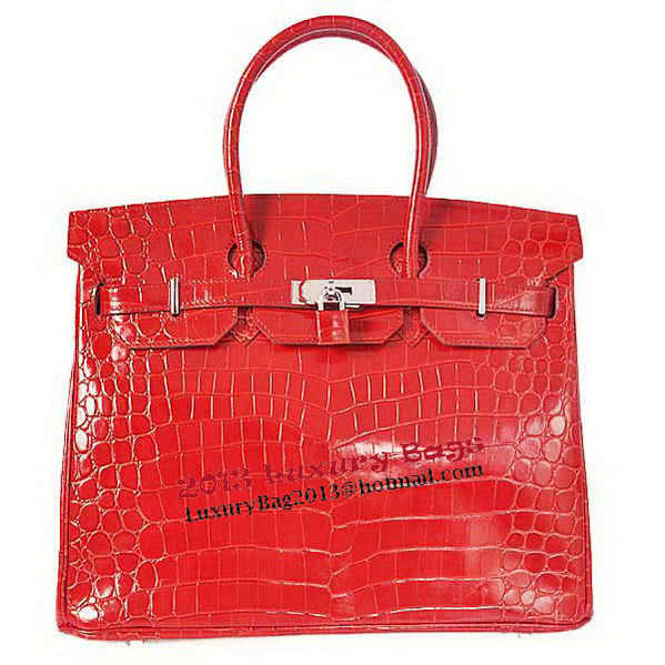 Hermes Birkin 35CM Tote Bag Red Iridescent Croco Leather Silver