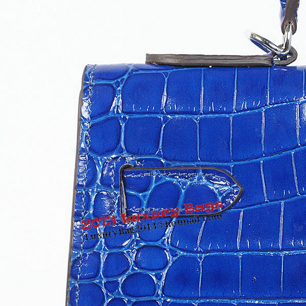 Hermes Kelly 32cm Shoulder Bags Blue Iridescent Croco Leather Gold