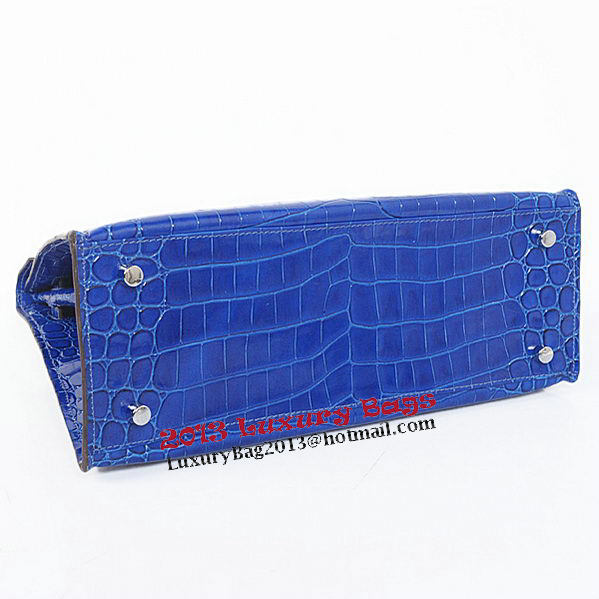 Hermes Kelly 32cm Shoulder Bags Blue Iridescent Croco Leather Gold