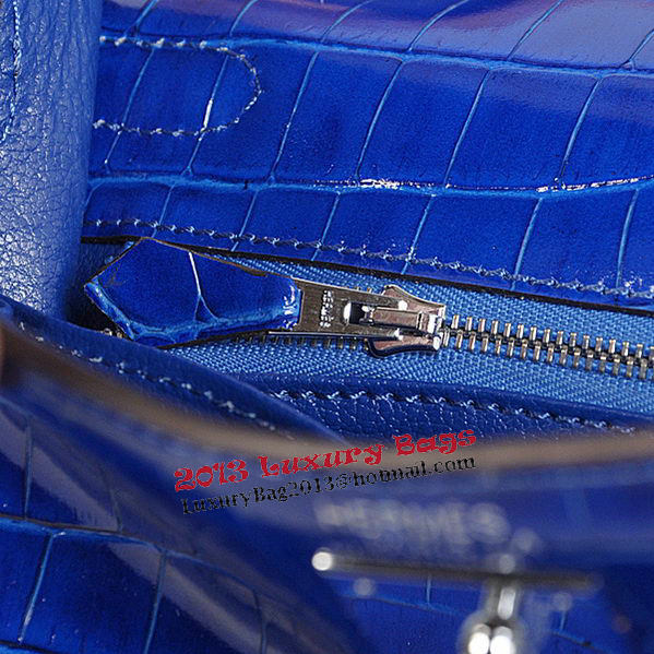 Hermes Kelly 32cm Shoulder Bags Blue Iridescent Croco Leather Gold