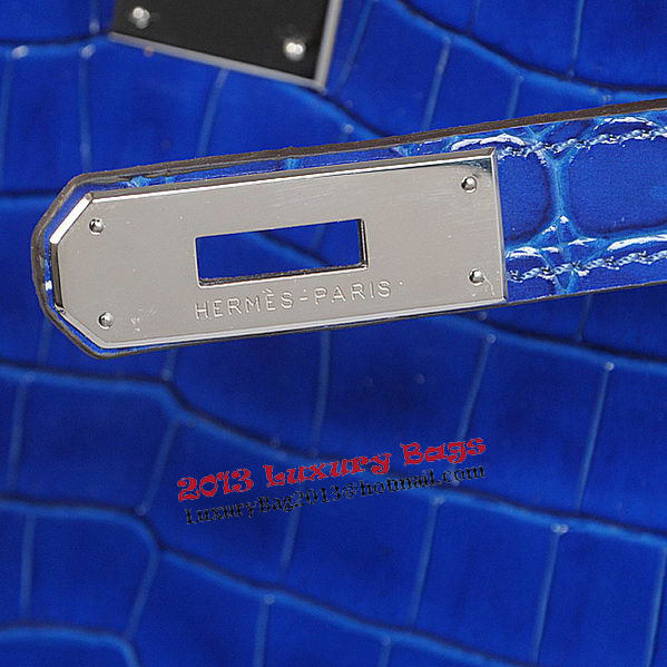 Hermes Kelly 32cm Shoulder Bags Blue Iridescent Croco Leather Gold