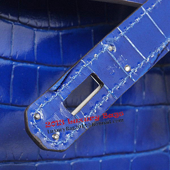 Hermes Kelly 32cm Shoulder Bags Blue Iridescent Croco Leather Gold