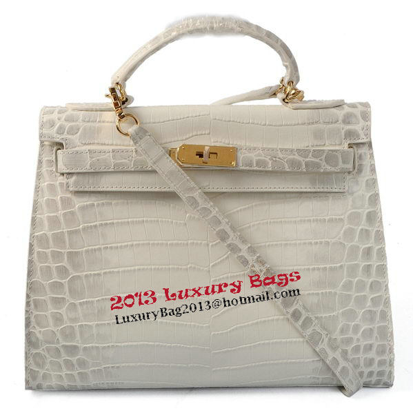 Hermes Kelly 32cm Shoulder Bags OFFWhite Croco Leather Gold