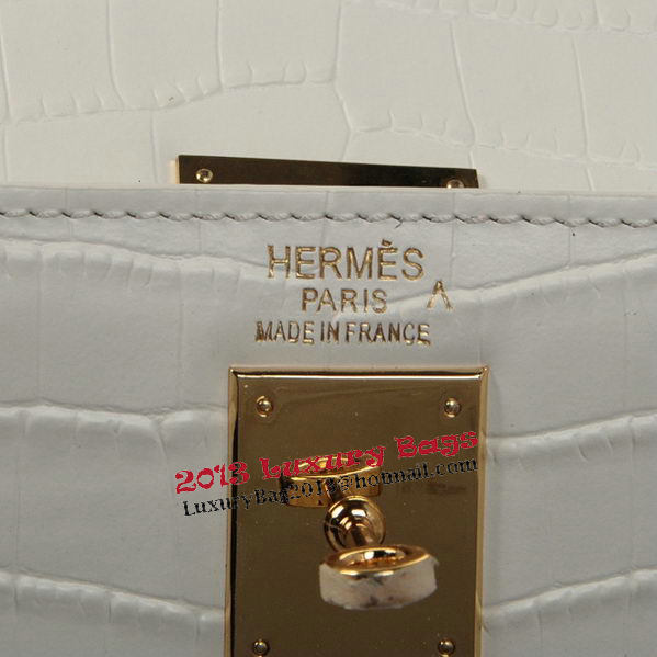 Hermes Kelly 32cm Shoulder Bags OFFWhite Croco Leather Gold