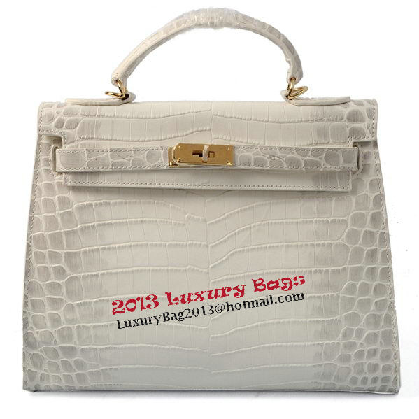 Hermes Kelly 32cm Shoulder Bags OFFWhite Croco Leather Gold