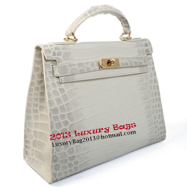 Hermes Kelly 32cm Shoulder Bags OFFWhite Croco Leather Gold