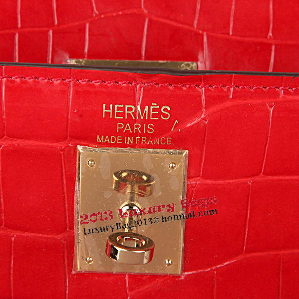 Hermes Kelly 32cm Shoulder Bags Red Iridescent Croco Leather Gold