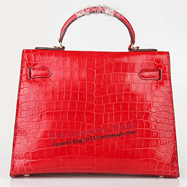 Hermes Kelly 32cm Shoulder Bags Red Iridescent Croco Leather Gold