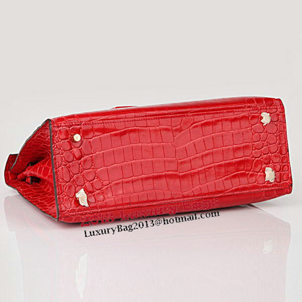 Hermes Kelly 32cm Shoulder Bags Red Iridescent Croco Leather Gold