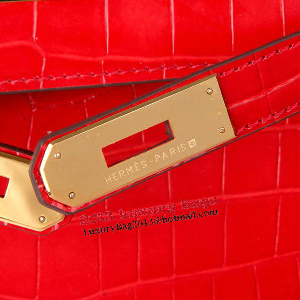 Hermes Kelly 32cm Shoulder Bags Red Iridescent Croco Leather Gold