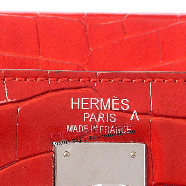 Hermes Kelly 32cm Shoulder Bags Red Iridescent Croco Leather Silver