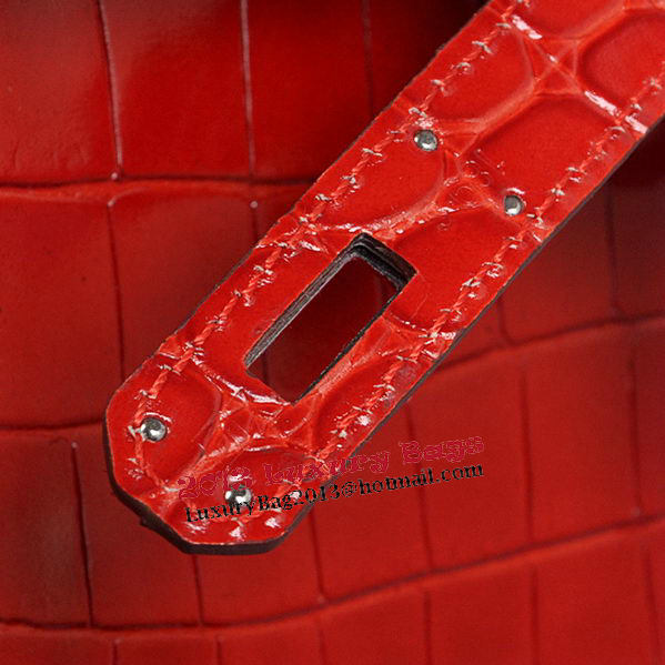 Hermes Kelly 32cm Shoulder Bags Red Iridescent Croco Leather Silver