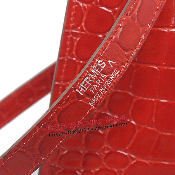 Hermes Kelly 32cm Shoulder Bags Red Iridescent Croco Leather Silver