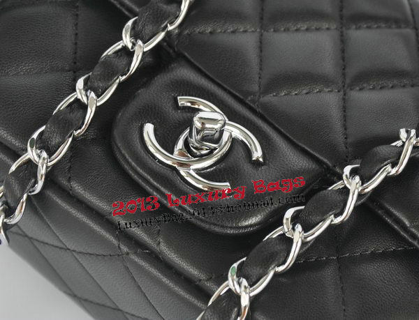 Chanel mini Classic Flap Bag Black Original Sheekskin CHA1115 Silver