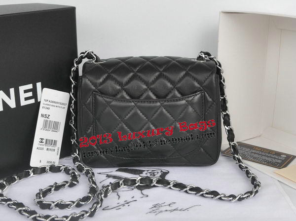 Chanel mini Classic Flap Bag Black Original Sheekskin CHA1115 Silver