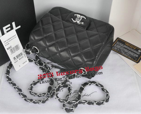 Chanel mini Classic Flap Bag Black Original Sheekskin CHA1115 Silver