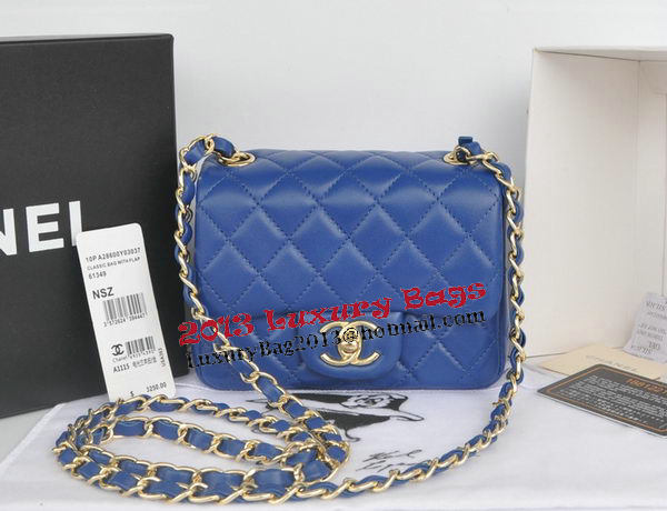 Chanel mini Classic Flap Bag Blue Original Sheekskin CHA1115 Gold