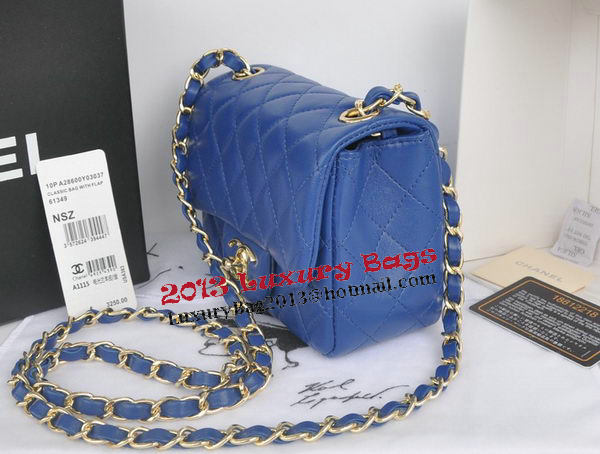 Chanel mini Classic Flap Bag Blue Original Sheekskin CHA1115 Gold