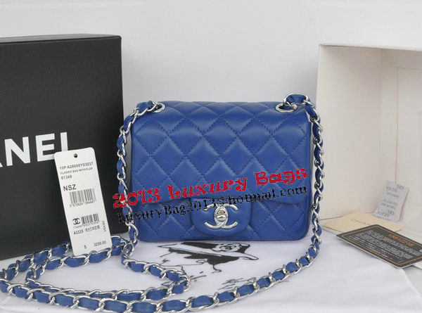 Chanel mini Classic Flap Bag Blue Original Sheekskin CHA1115 Silver