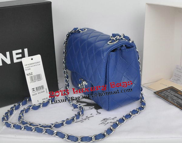 Chanel mini Classic Flap Bag Blue Original Sheekskin CHA1115 Silver