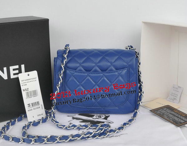 Chanel mini Classic Flap Bag Blue Original Sheekskin CHA1115 Silver