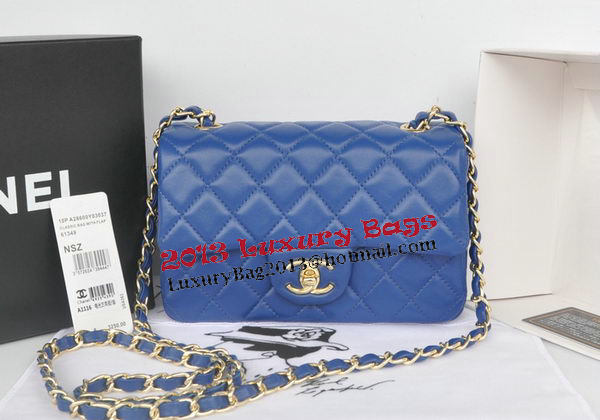 Chanel mini Classic Flap Bag Blue Original Sheekskin CHA1116 Gold