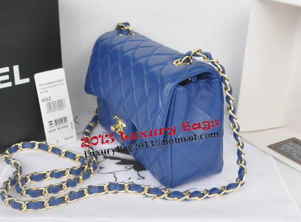 Chanel mini Classic Flap Bag Blue Original Sheekskin CHA1116 Gold