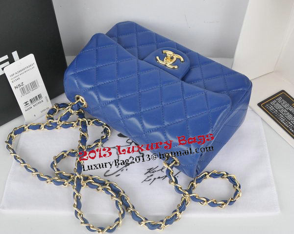 Chanel mini Classic Flap Bag Blue Original Sheekskin CHA1116 Gold