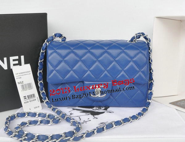 Chanel mini Classic Flap Bag Blue Original Sheekskin CHA1116 Silver