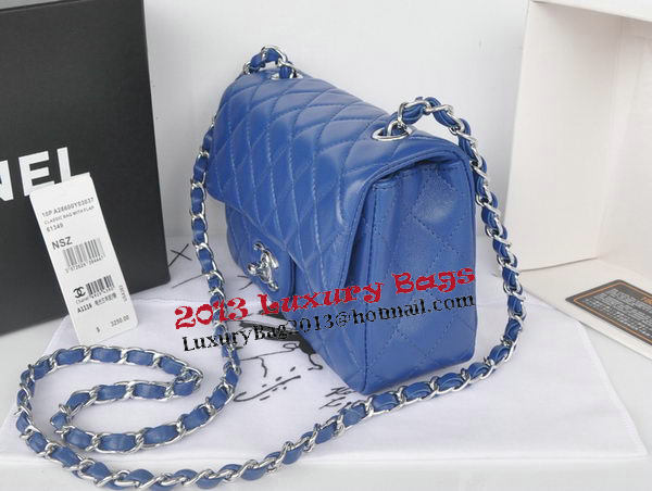 Chanel mini Classic Flap Bag Blue Original Sheekskin CHA1116 Silver