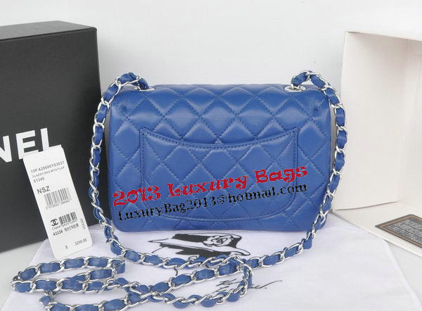 Chanel mini Classic Flap Bag Blue Original Sheekskin CHA1116 Silver