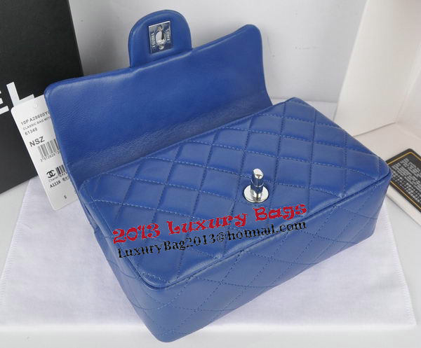 Chanel mini Classic Flap Bag Blue Original Sheekskin CHA1116 Silver