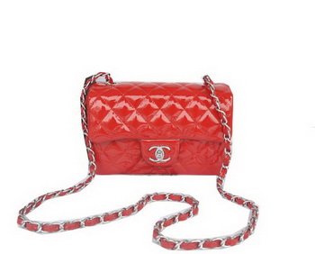 Chanel mini Classic Flap Bag Red Original Patent CHA1116 Silver