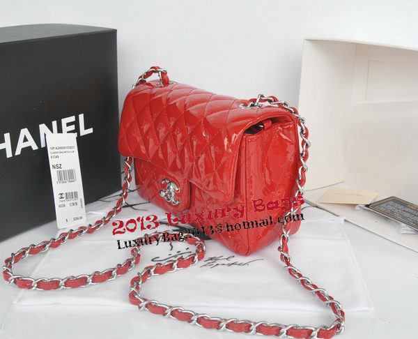 Chanel mini Classic Flap Bag Red Original Patent CHA1116 Silver